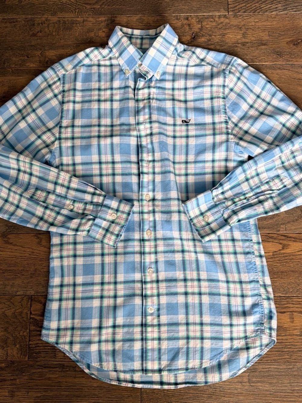 Vineyard Vines Light Blue and White Plaid Button-Down Shirt